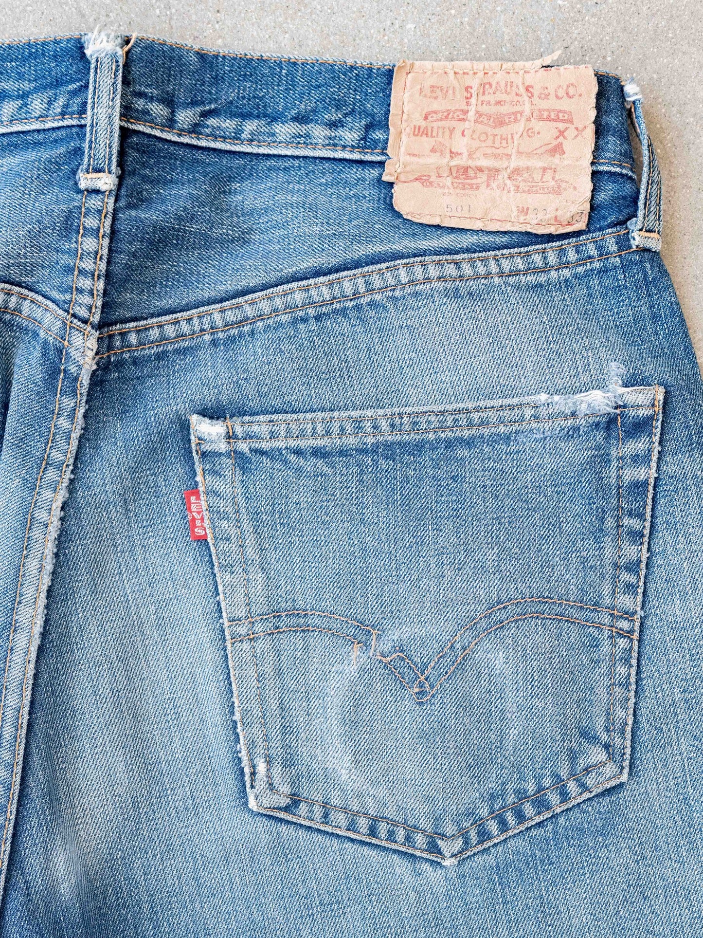 1960’s Levi’s Big E Faded and Repaired Mid Wash 501s-W:31
