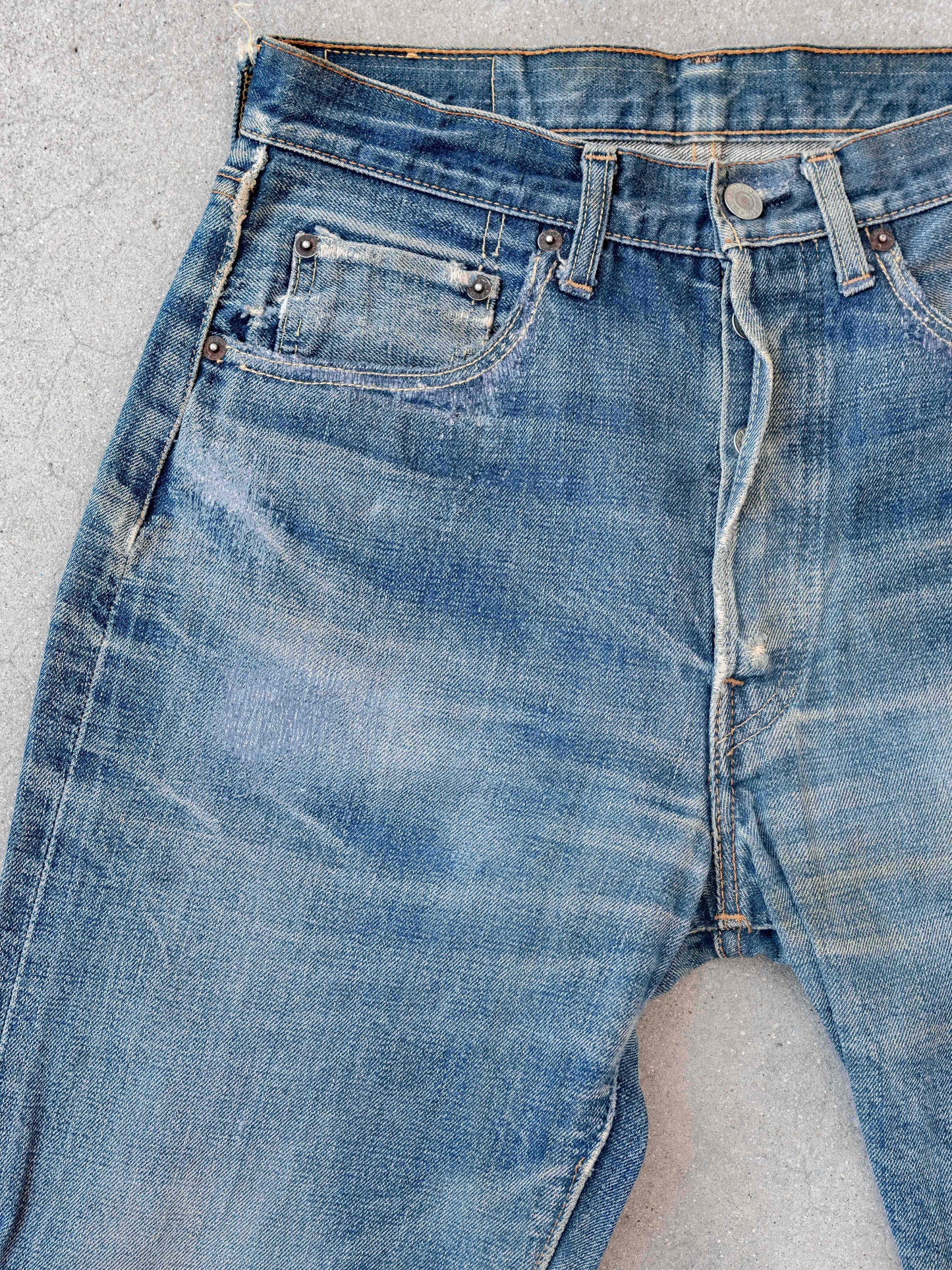 1960’s Levi’s Big E Extensively Repaired and Extremely Whiskered 501s-30W