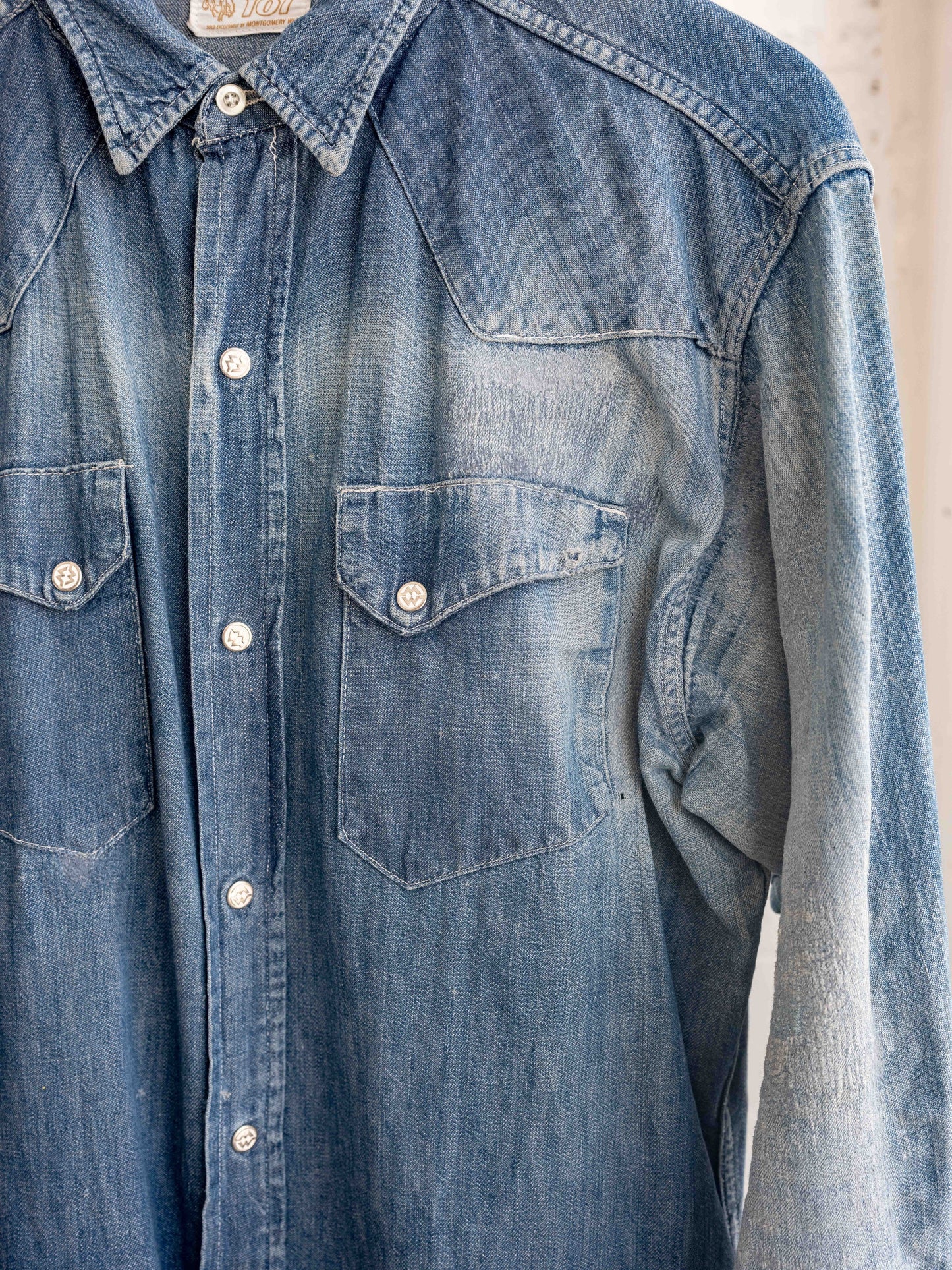 1950’s PowrHouse 101 Repaired and Heavily Faded Denim Buttonup