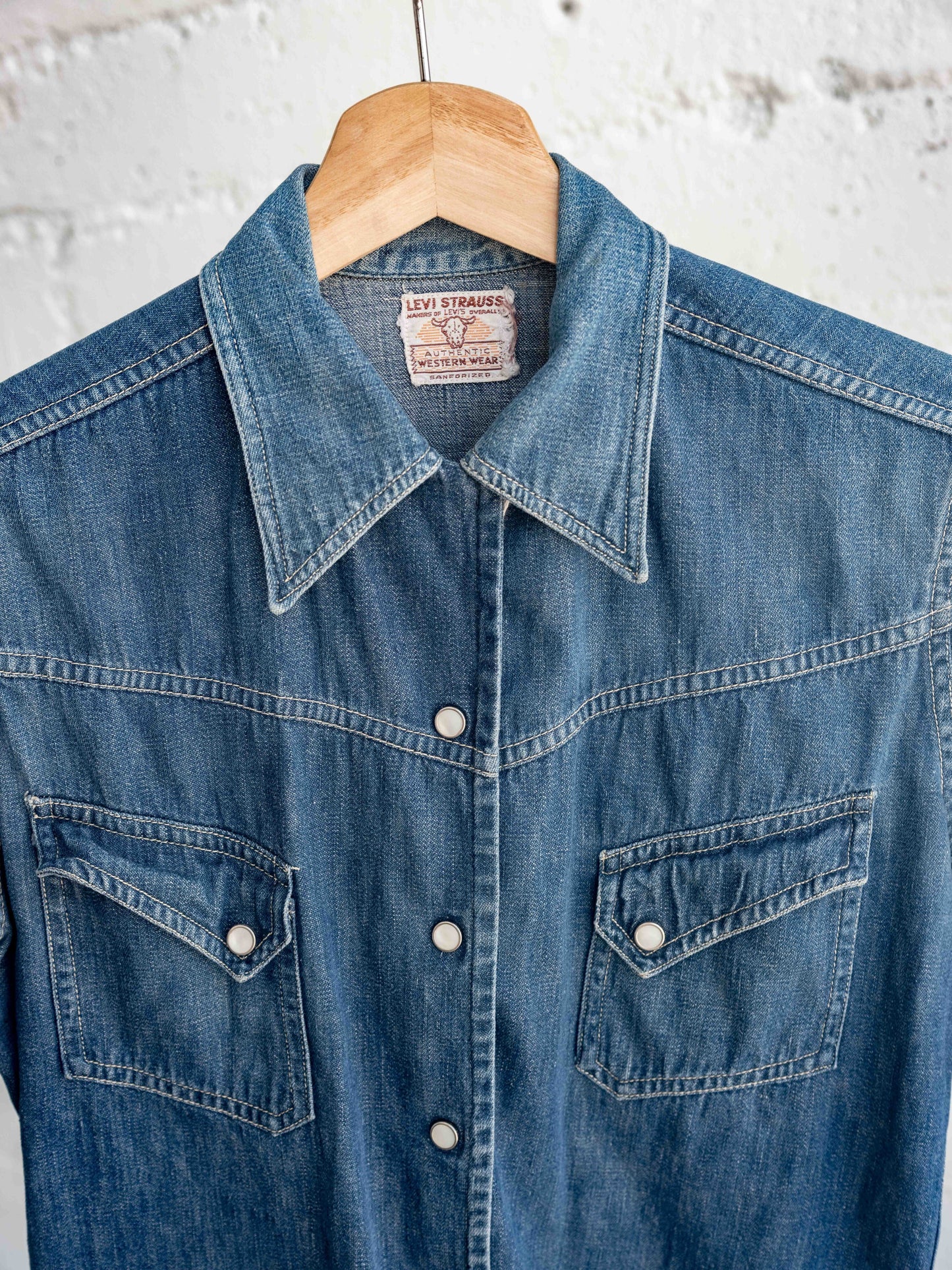 1950’s Levi’s Shorthorn Label Pearl Snap Loop Collar Denim Shirt