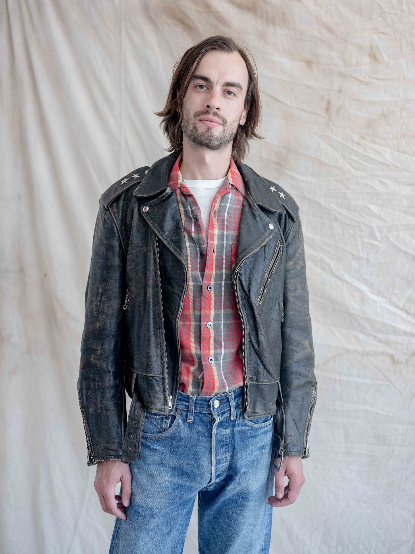 1950’s/1960’s Hercules Lined Motorcycle Jacket Featuring Contrast Stitching and Stars
