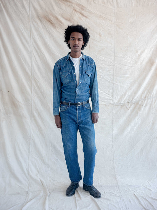 1940’s Longhorn Well Worn Denim Snap Shirt