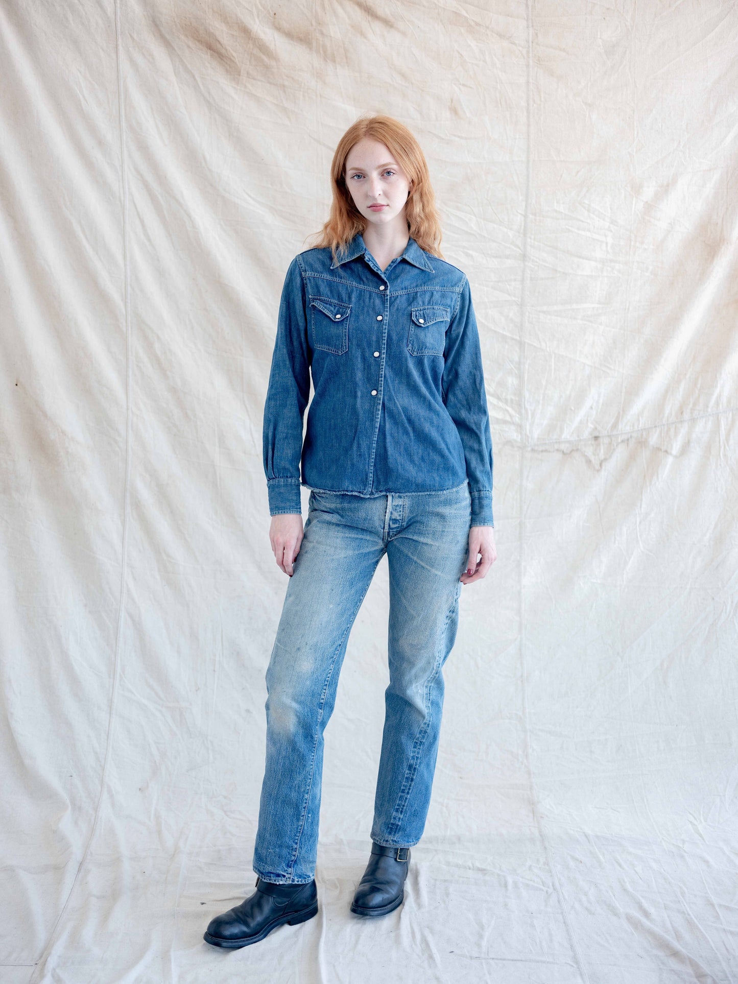 1950’s Levi’s Shorthorn Label Pearl Snap Loop Collar Denim Shirt