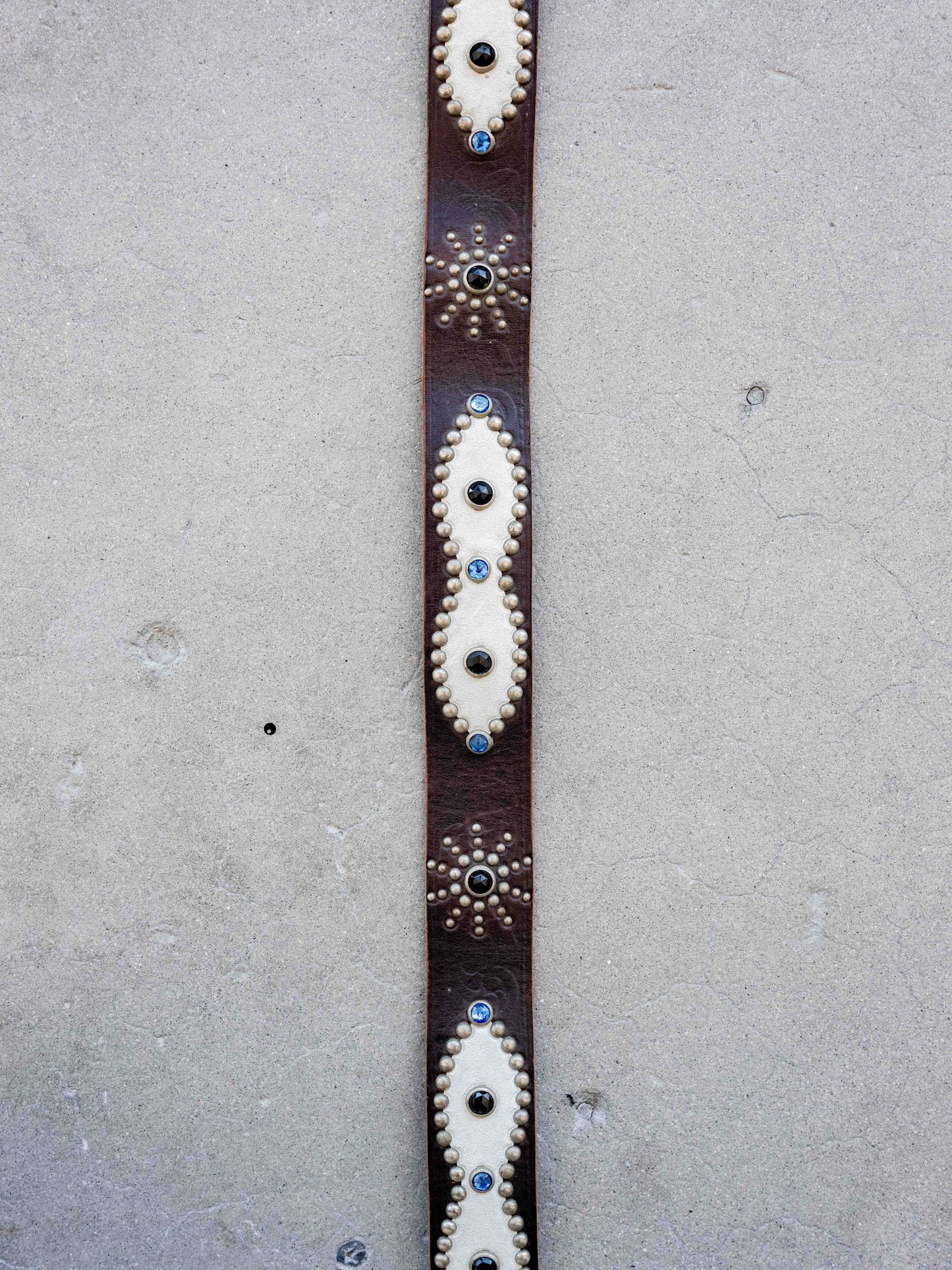 Hollywood Trading Company Studded Brown Belt with Black and Blue Gems-W34/36