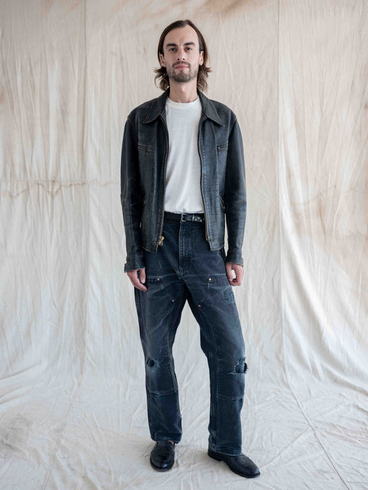 1950’s/1960’s Black Four Pocket Leather Jacket with Solid Patina