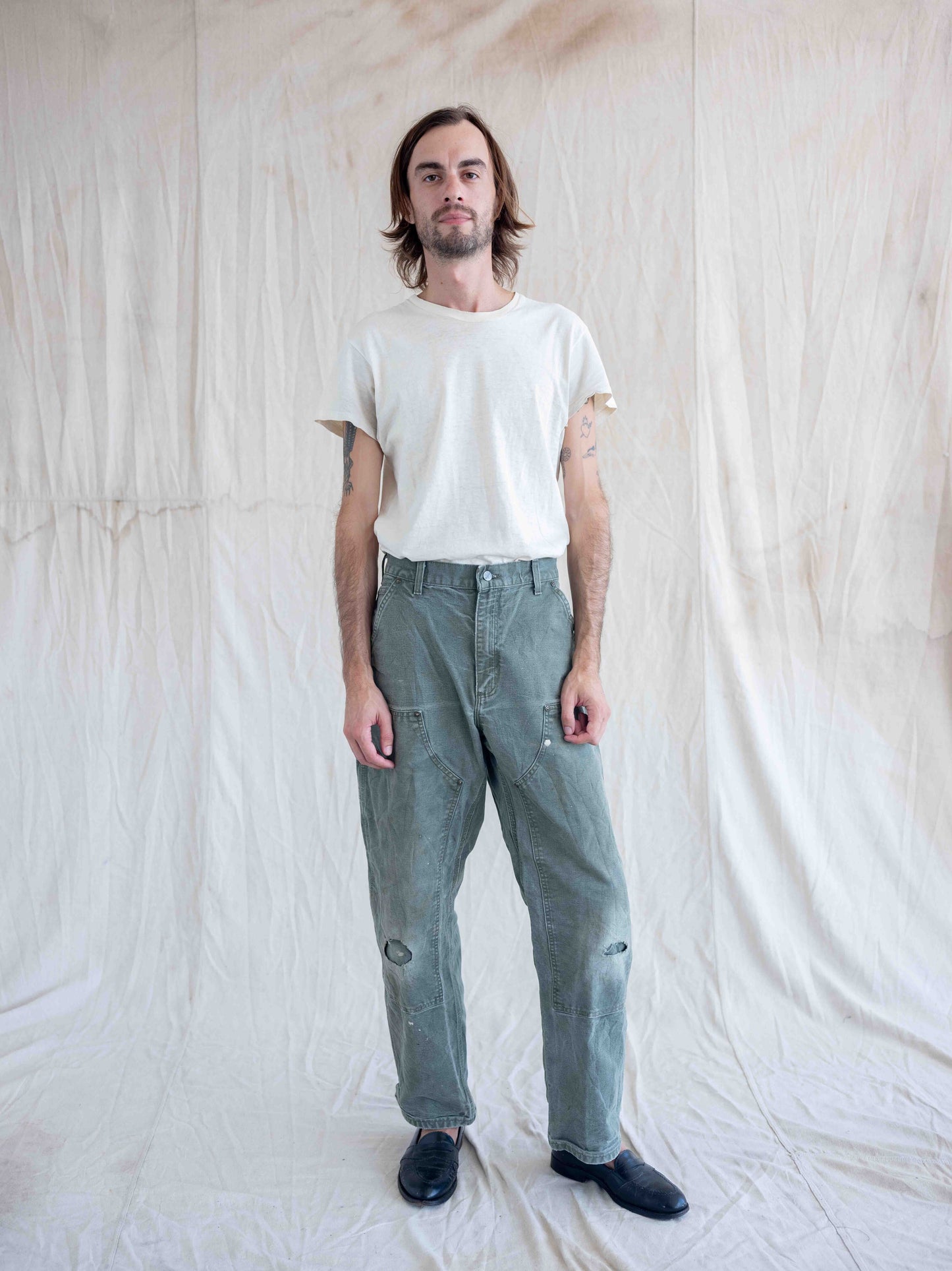 1990’s/2000’s Worn and Faded Olive Green Carhartt Doubleknees-36W