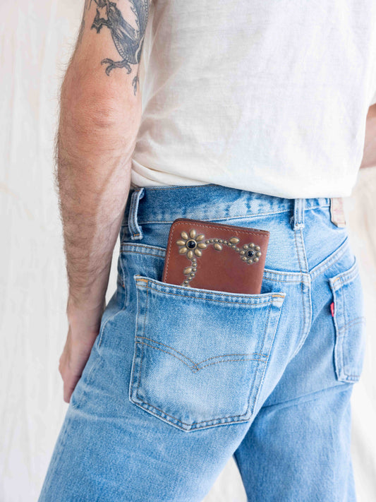 Hollywood Trading Company Brown Wallet with Flower Studding