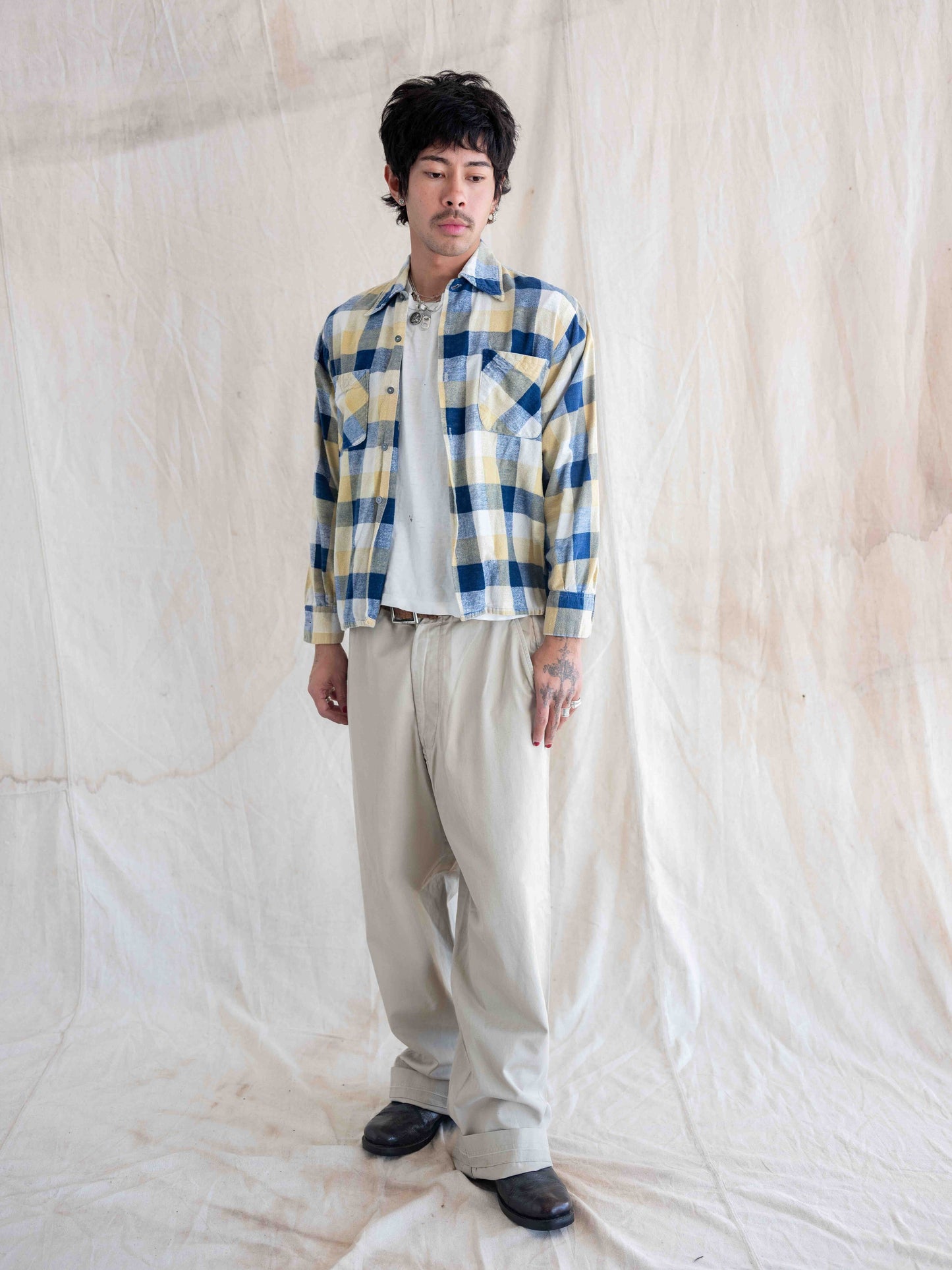 1960’s Sanforized Yellow and Blue Cotton Printed Flannel