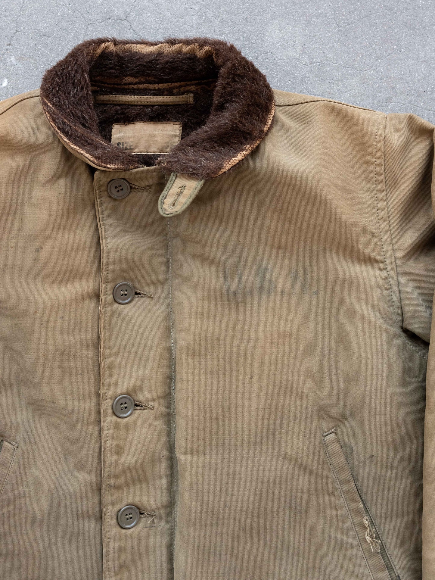 1940's Faded and Worn USN N-1 Deck Jacket with Stencil