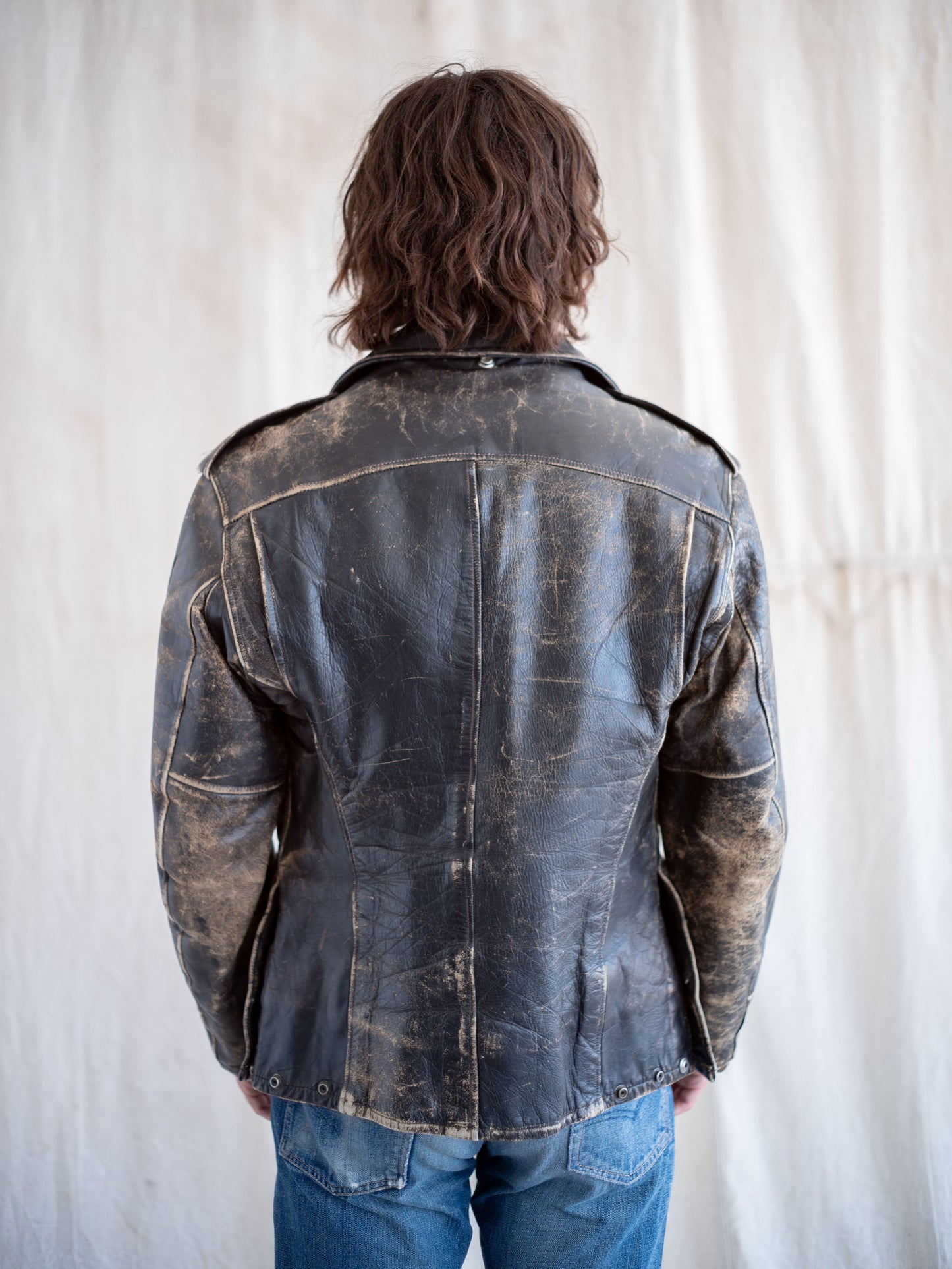 1960’s Leather Four Pocket Jacket with Great Wear and Liner
