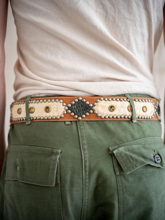 Hollywood Trading Company Brown Studded Crocodile Skin Belt W30/32