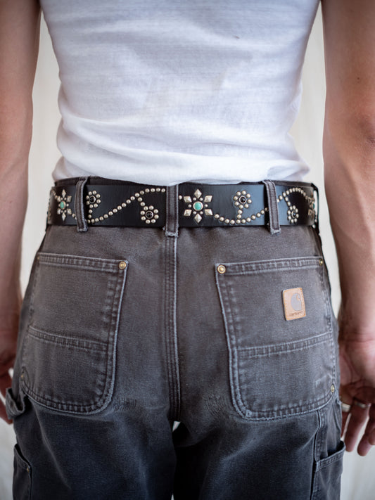 Hollywood Trading Company Studded Black Turquoise Belt 34W