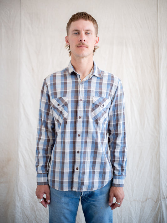 1960’s Blue All Cotton Flannel with Metal Buttons and Selvedge Gussets (Size Medium)