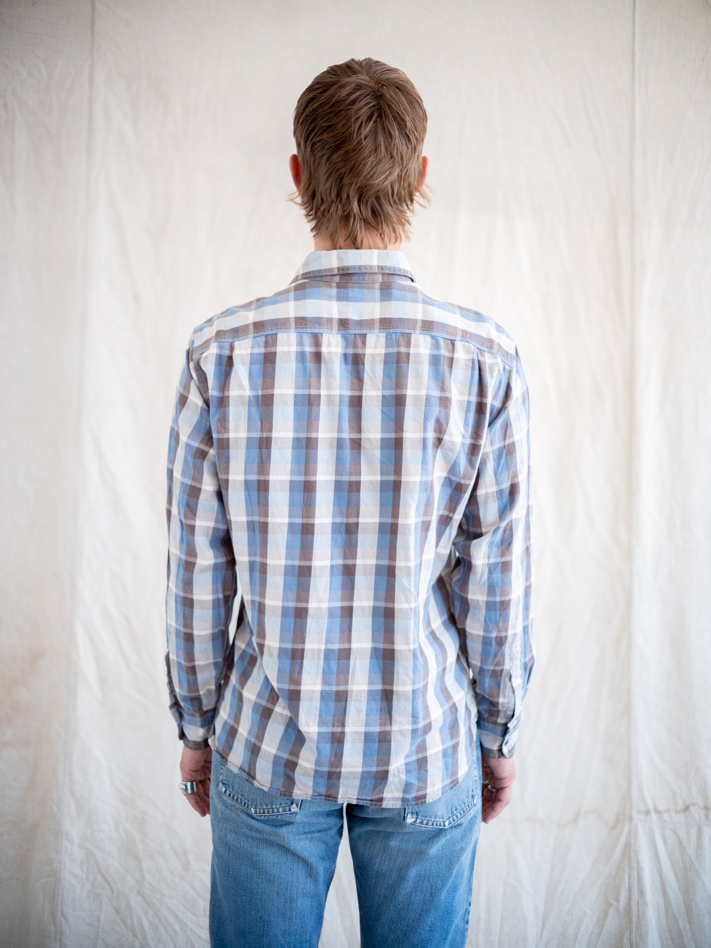 1960’s Blue All Cotton Flannel with Metal Buttons and Selvedge Gussets