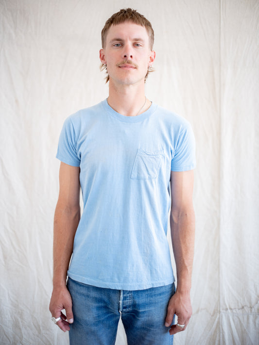 1970’s/1980’s Faded Baby Blue Pocket Tee (Size Large)