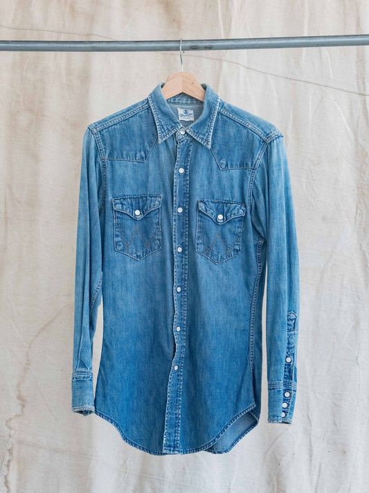 1960’s Wrangler Blue Bell Heavily Faded Pearl Snap Denim Shirt