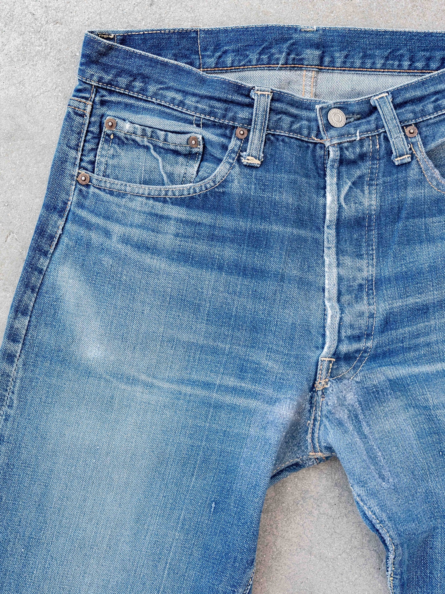 1960’s Levi’s Big E Intensely Faded, Whiskered, and Repaired 501s-32W