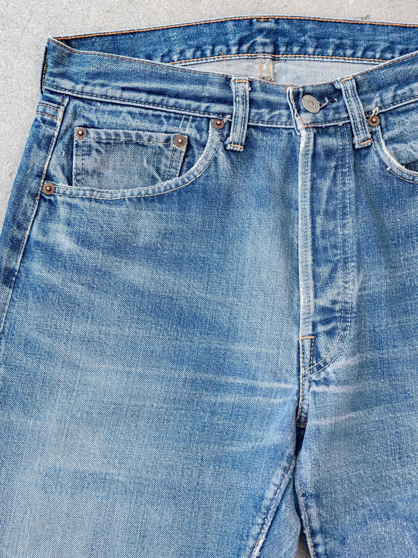 1960’s Levi’s Big E Whiskered and Repaired Lemon Thread 501s-30W