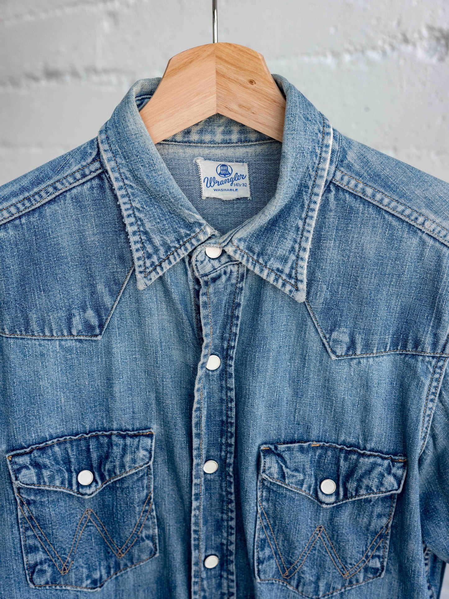 1960’s Wrangler Blue Bell Heavily Faded Pearl Snap Denim Shirt
