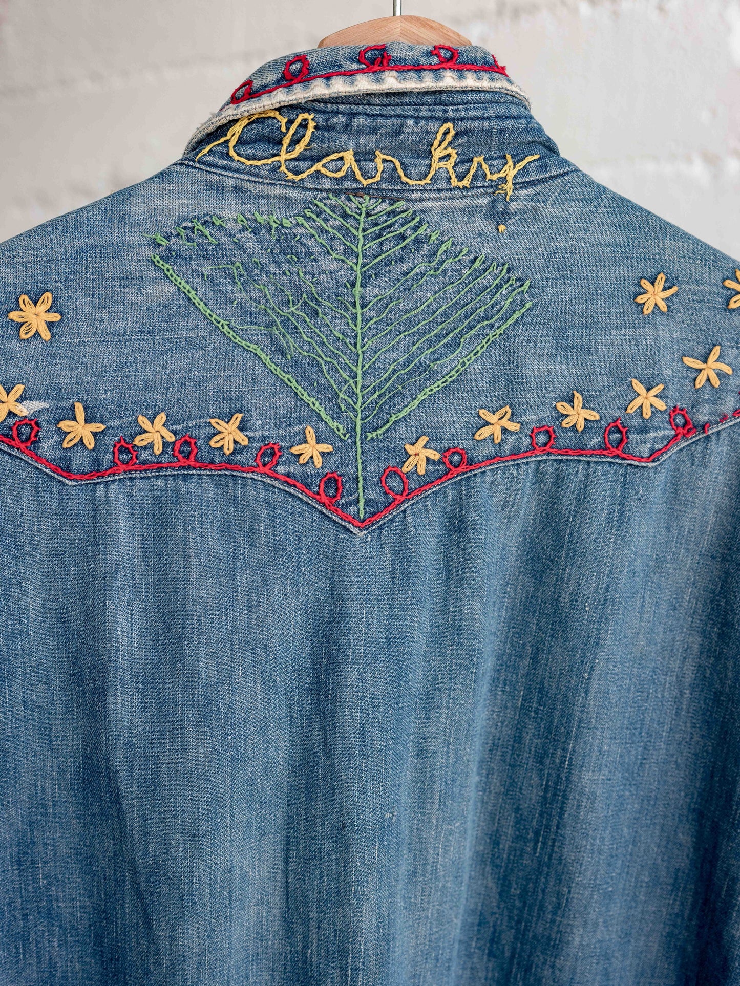 1960’s Wrangler Blue Bell Embroidered Hippie Slant Pocket Snap Shirt