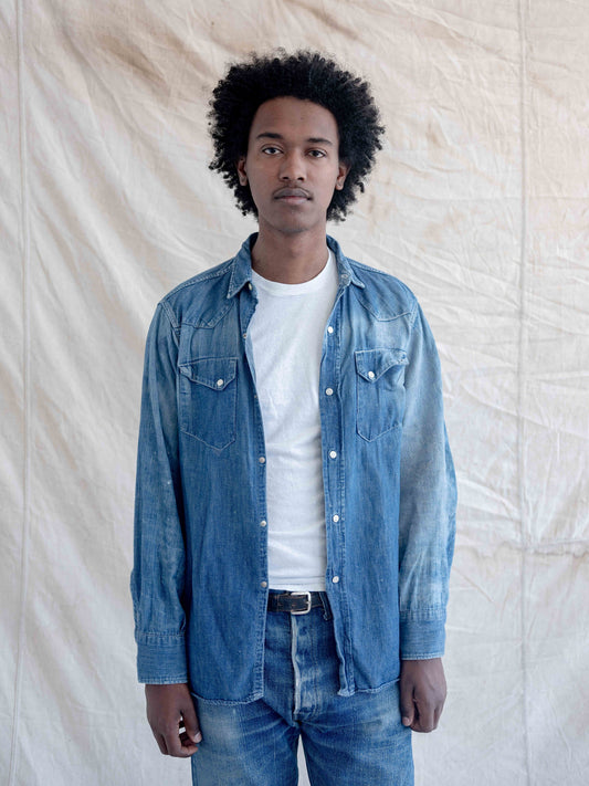 1950’s PowrHouse 101 Repaired and Heavily Faded Denim Buttonup