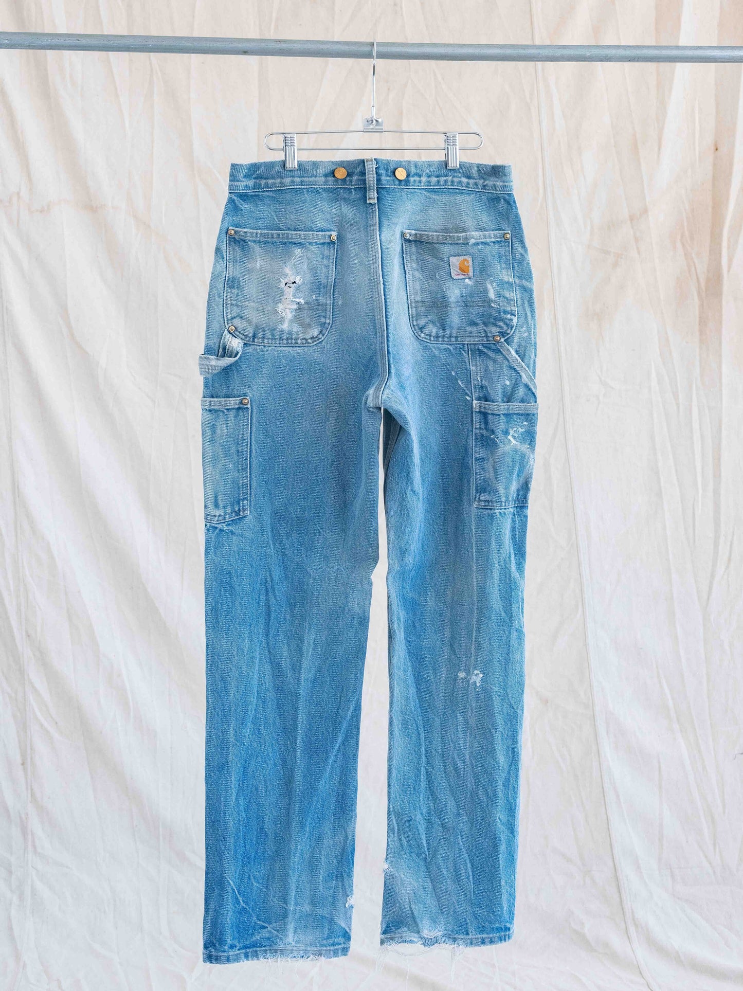 1990’s/2000’s Thrashed, Repaired, and Paint Splattered Denim Carhartt Doubleknees-32W