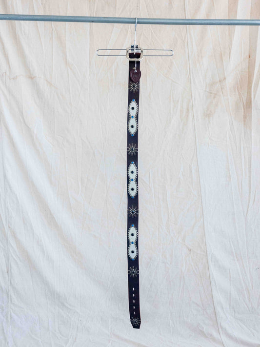 Hollywood Trading Company Studded Brown Belt with Black and Blue Gems-W34/36