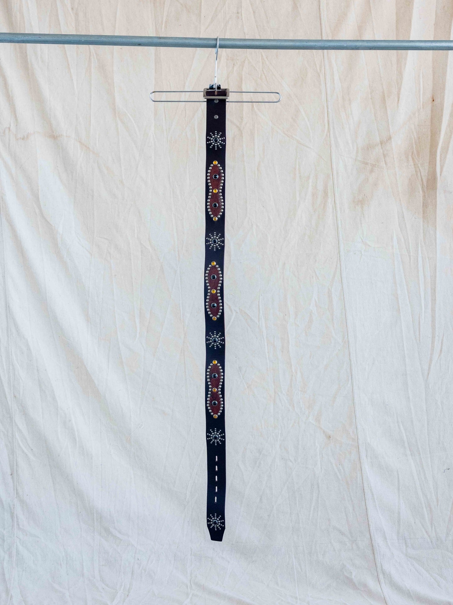 Hollywood Trading Company Dark Brown Studded Belt with Snakeskin-34/36W