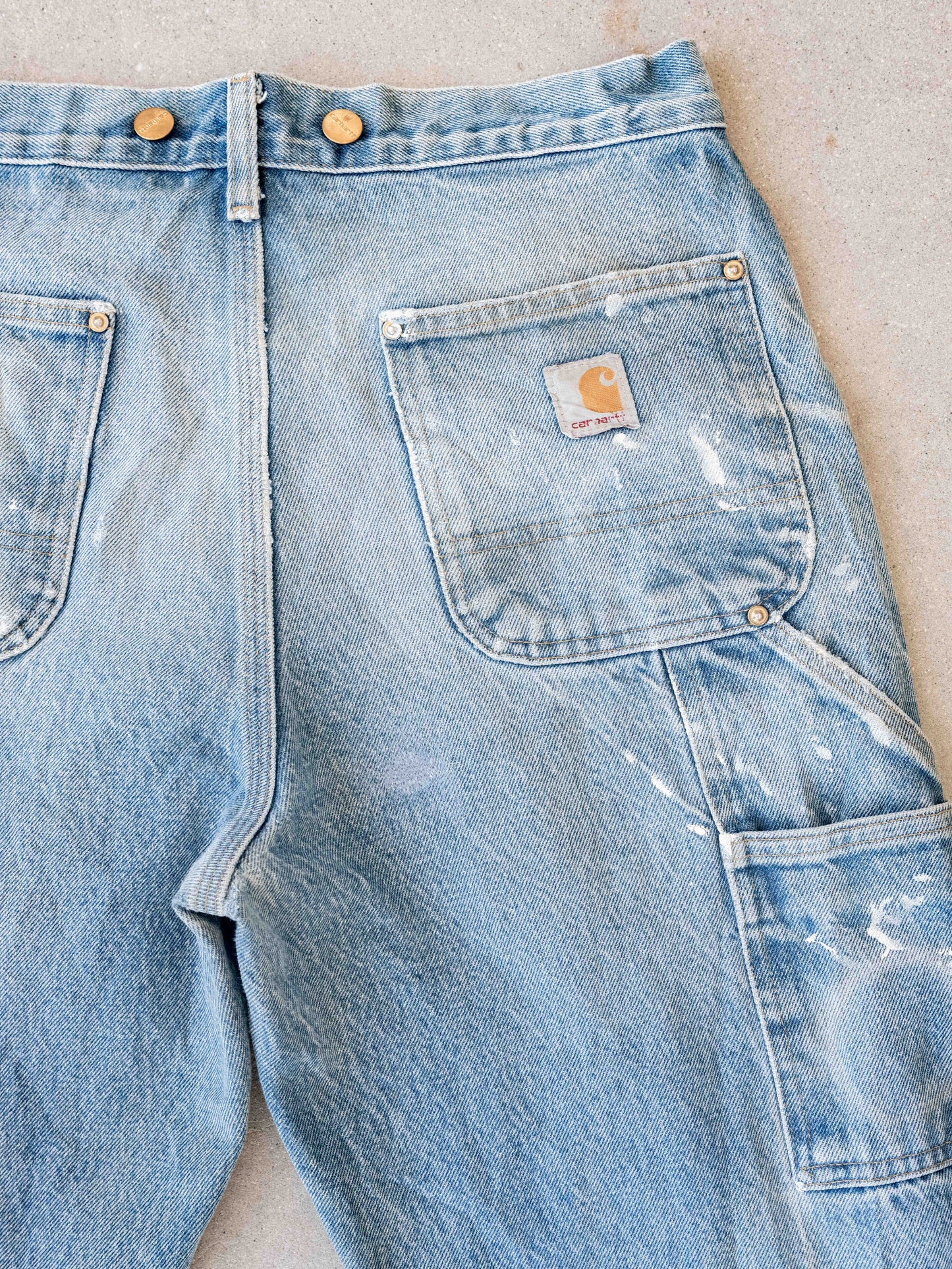 1990’s/2000’s Thrashed, Repaired, and Paint Splattered Denim Carhartt Doubleknees-32W