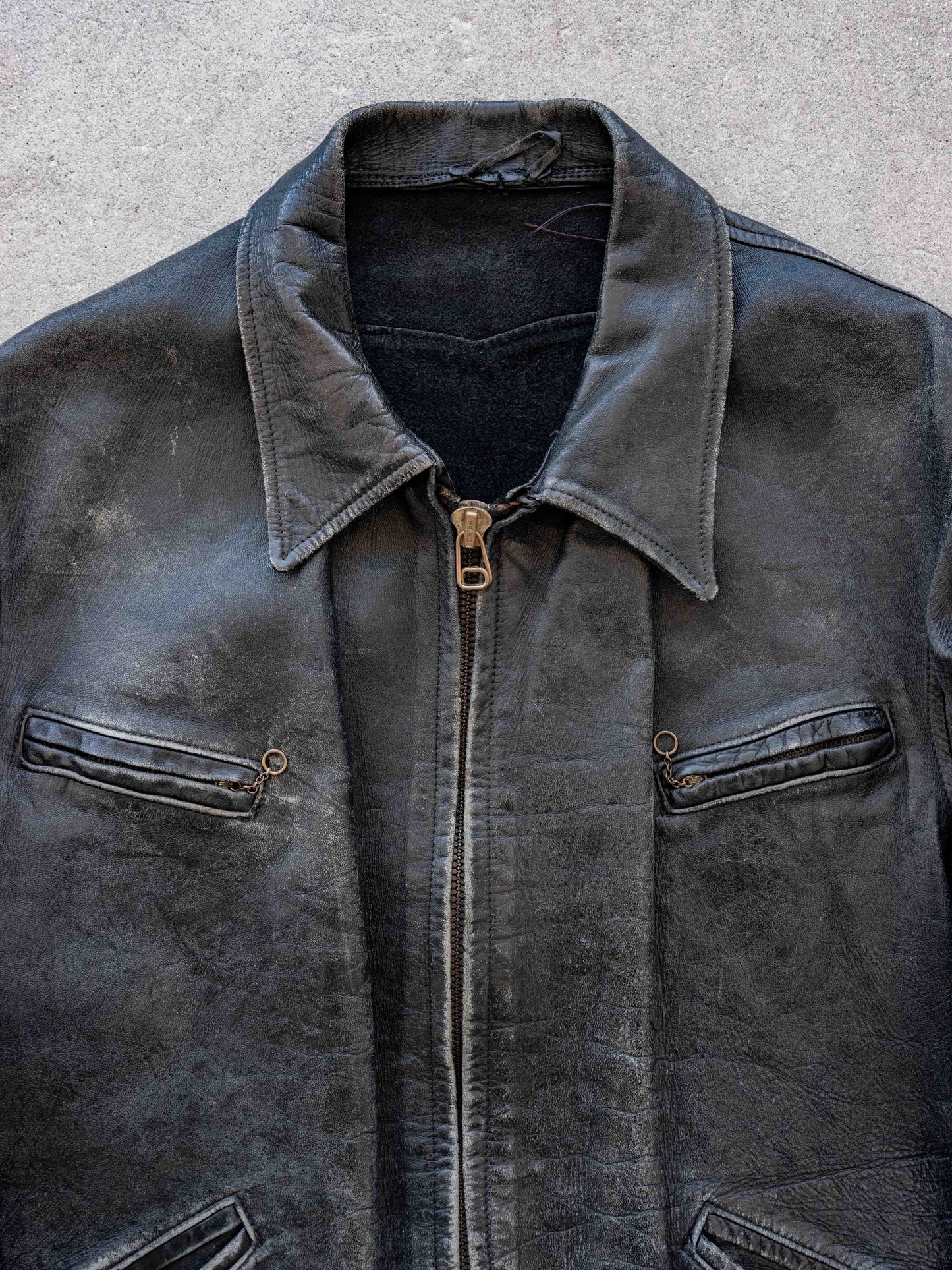 1950’s/1960’s Black Four Pocket Leather Jacket with Solid Patina