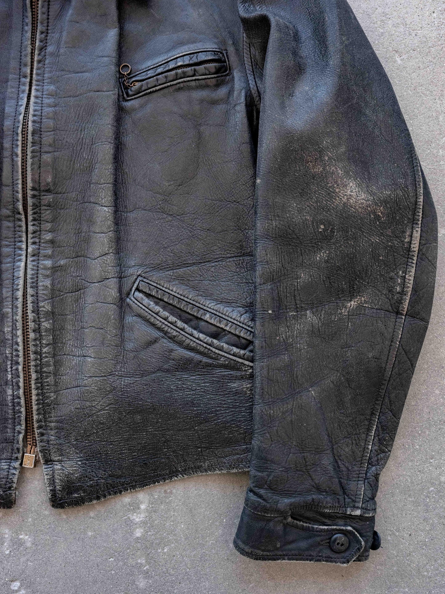 1950’s/1960’s Black Four Pocket Leather Jacket with Solid Patina