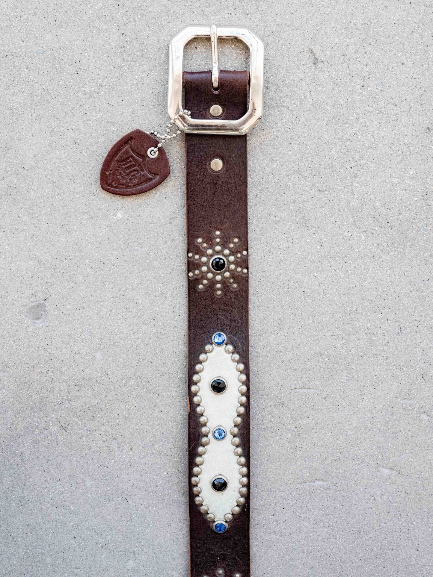 Hollywood Trading Company Studded Brown Belt with Black and Blue Gems-W34/36