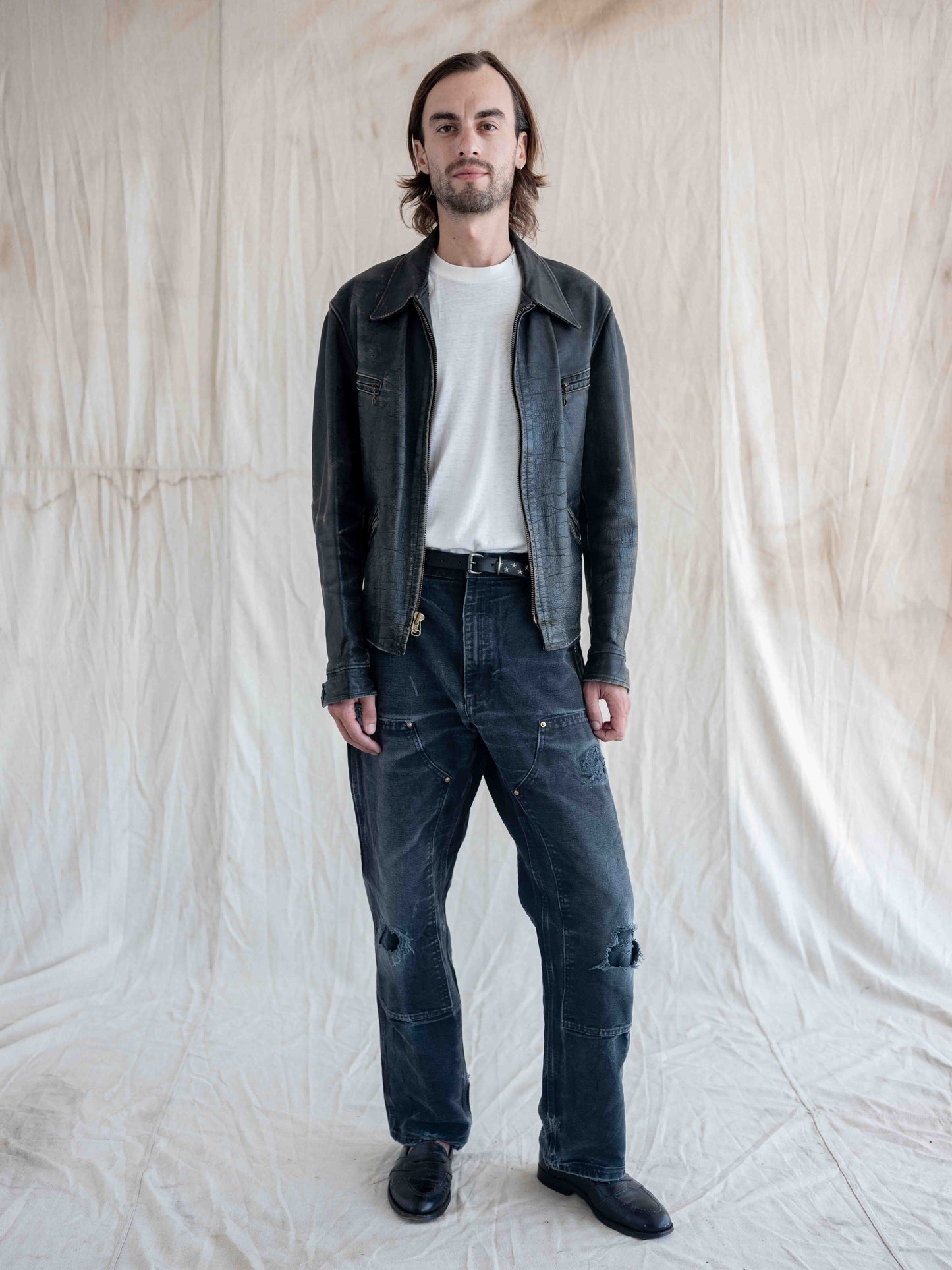 1950’s/1960’s Black Four Pocket Leather Jacket with Solid Patina