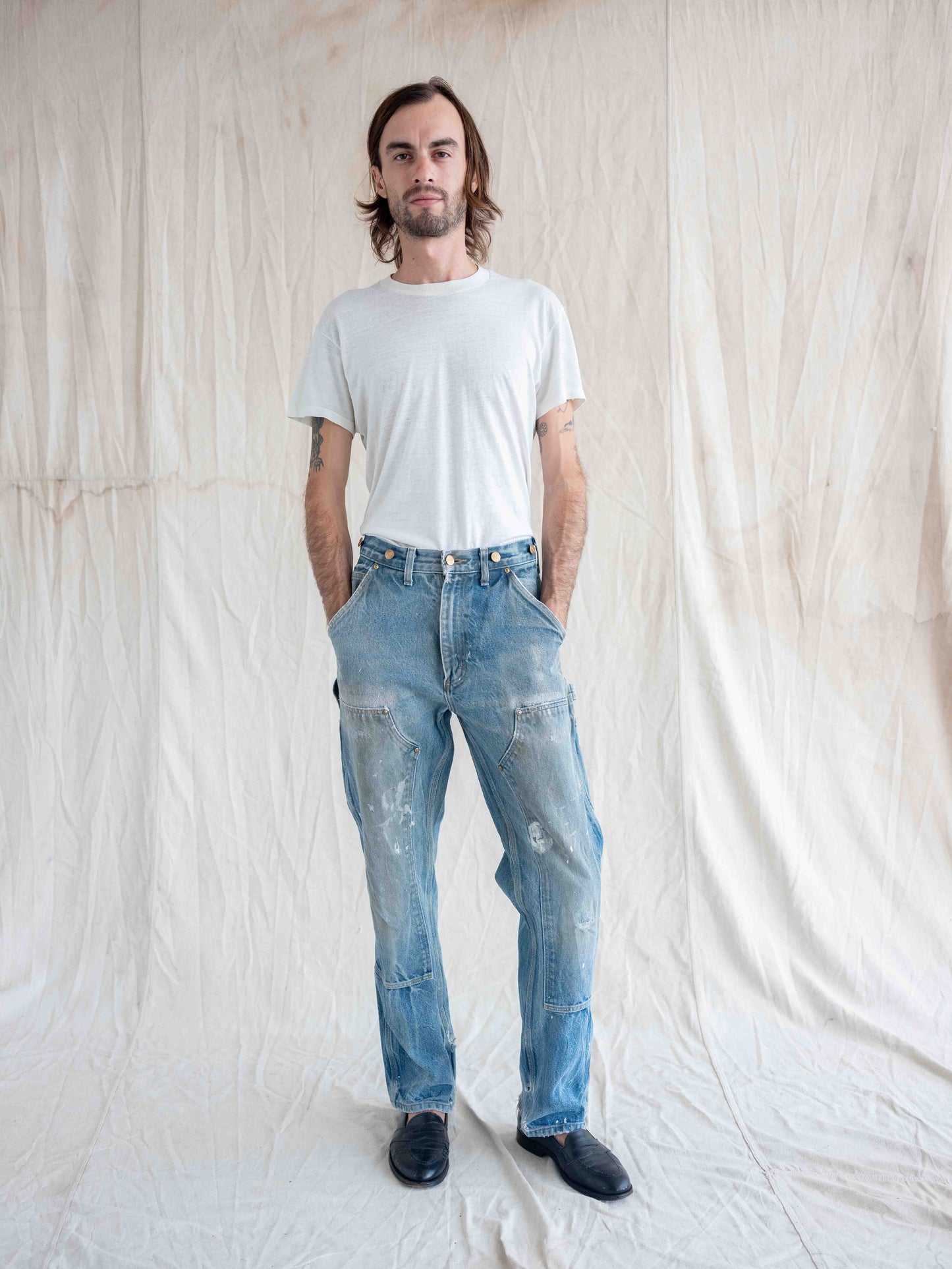 1990’s/2000’s Thrashed, Repaired, and Paint Splattered Denim Carhartt Doubleknees-32W