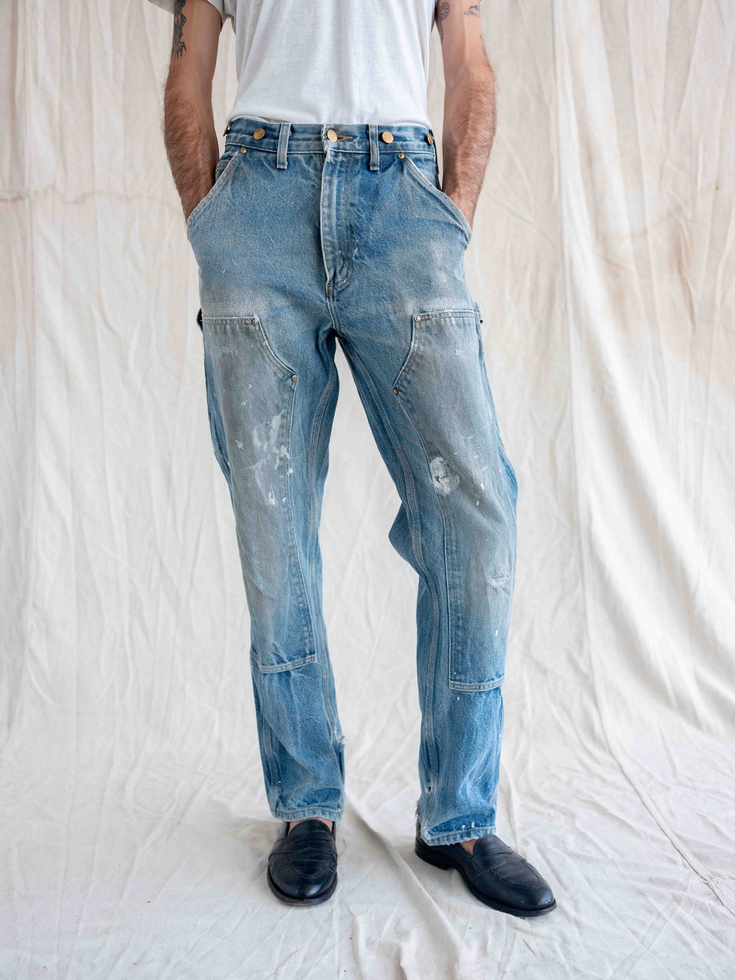 1990’s/2000’s Thrashed, Repaired, and Paint Splattered Denim Carhartt Doubleknees-32W