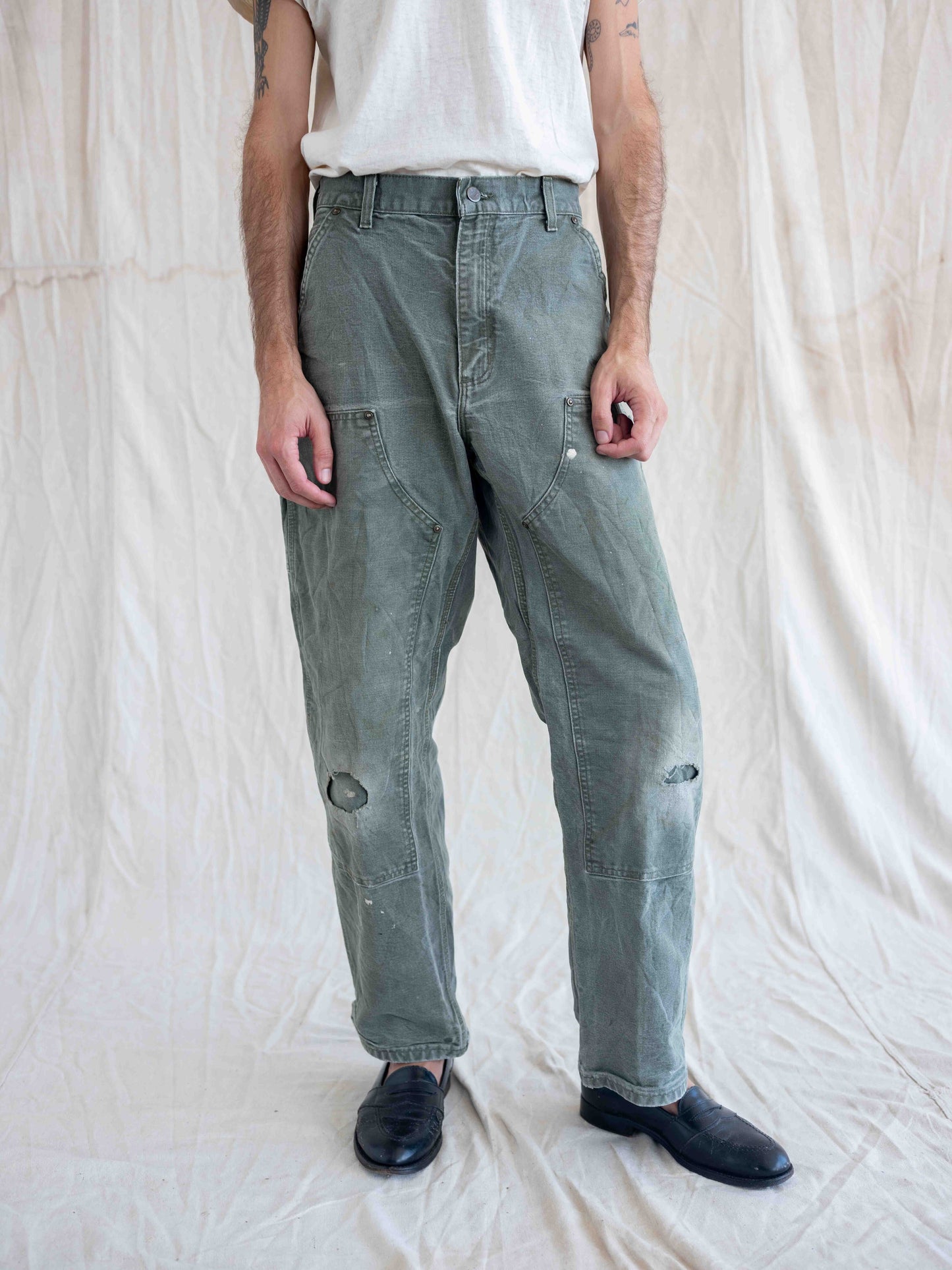 1990’s/2000’s Worn and Faded Olive Green Carhartt Doubleknees-36W