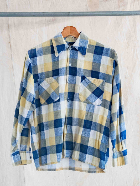 1960’s Sanforized Yellow and Blue Cotton Printed Flannel