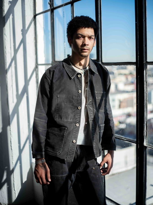 1950’s/1960’s Faded Black French Chore Jacket with added Laurel Reef buttons