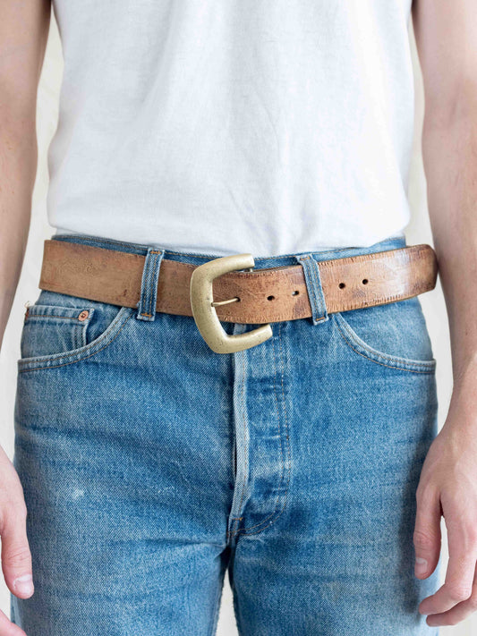 1970’s Wellworn Leather Belt with Nature Embossing 34w