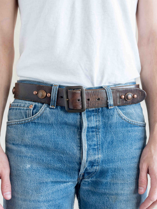 1950’s/1960’s Leather Belt with Early 1900s Buffalo Pennies 32/34W