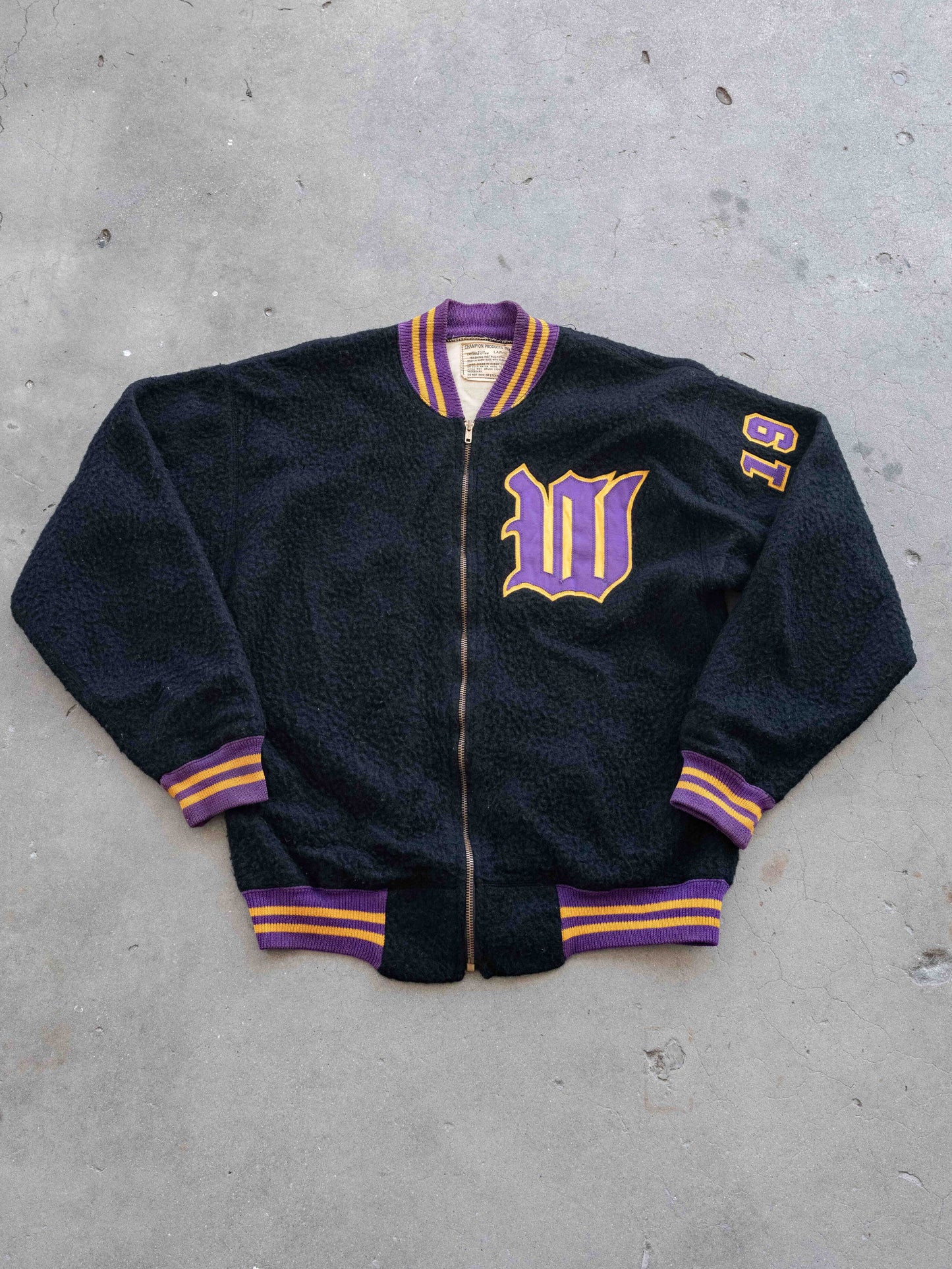 1960’s Champion Running Man Black Nylon/Fleece Zip-up