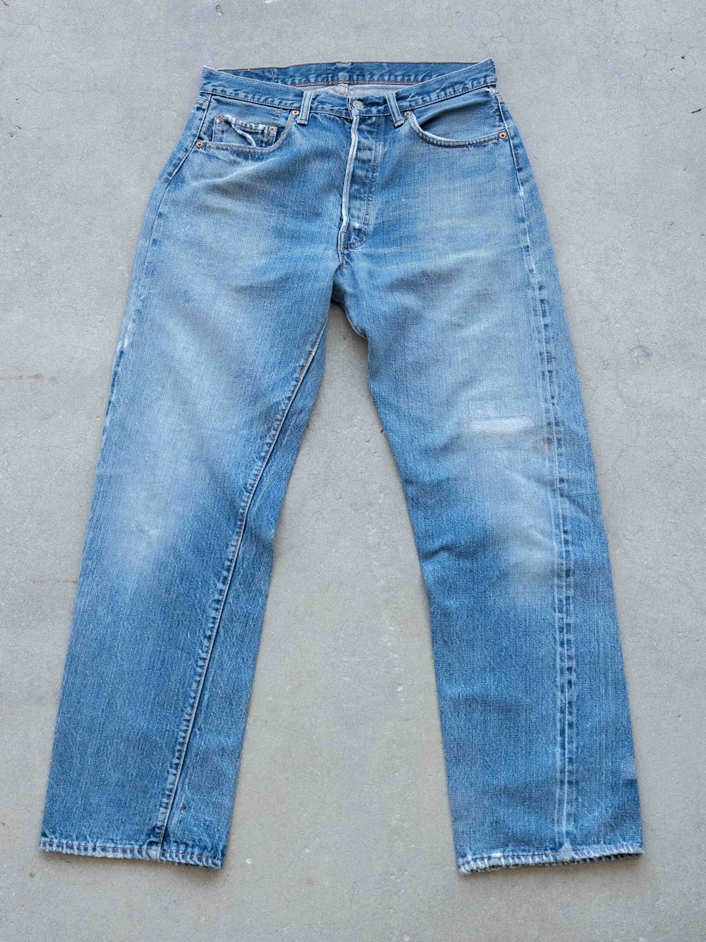 1970’s Lightwash, Faded, and Repaired Single Stitch Levi’s 501 Redlines 32W