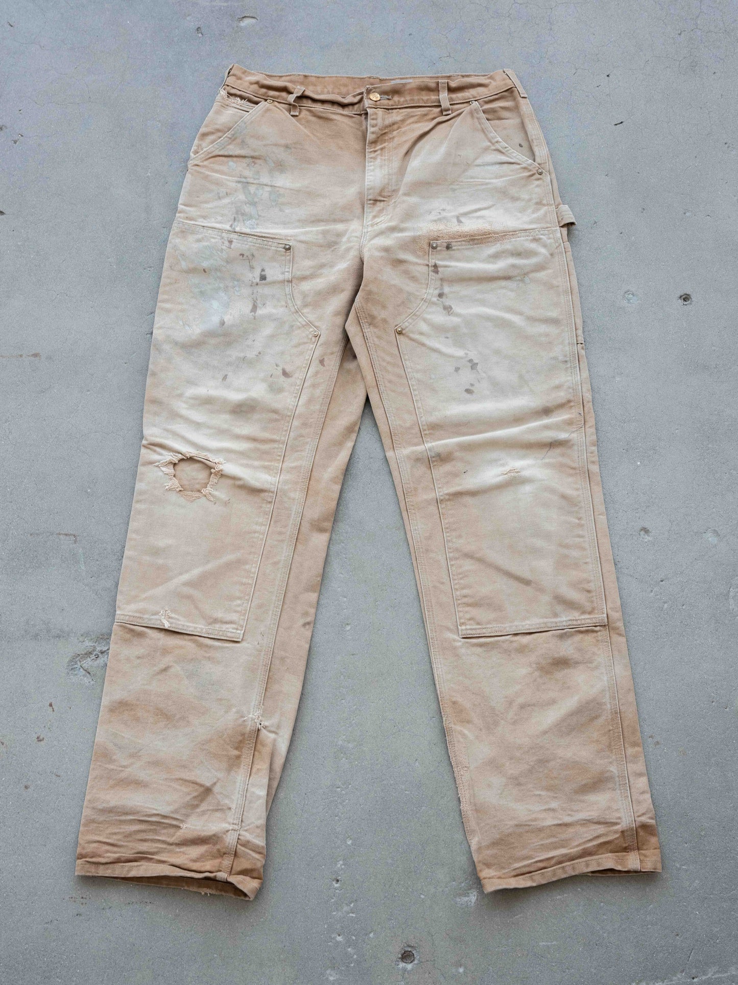 1990’s/2000/s Faded, Repaired, and Splattered Tan Carhartt Doubleknees 36W