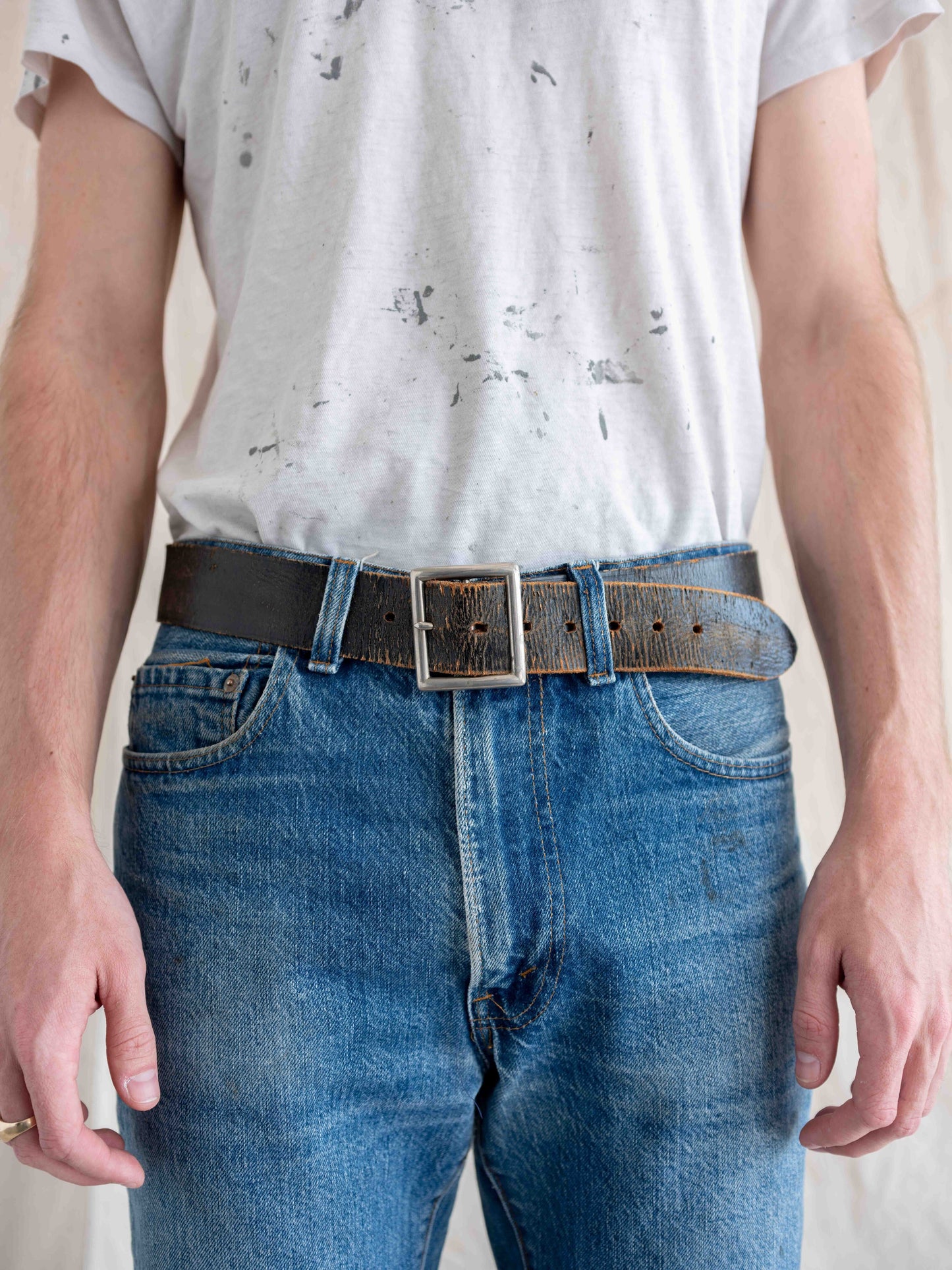 1960’s Distressed Leather Black Belt W32/34