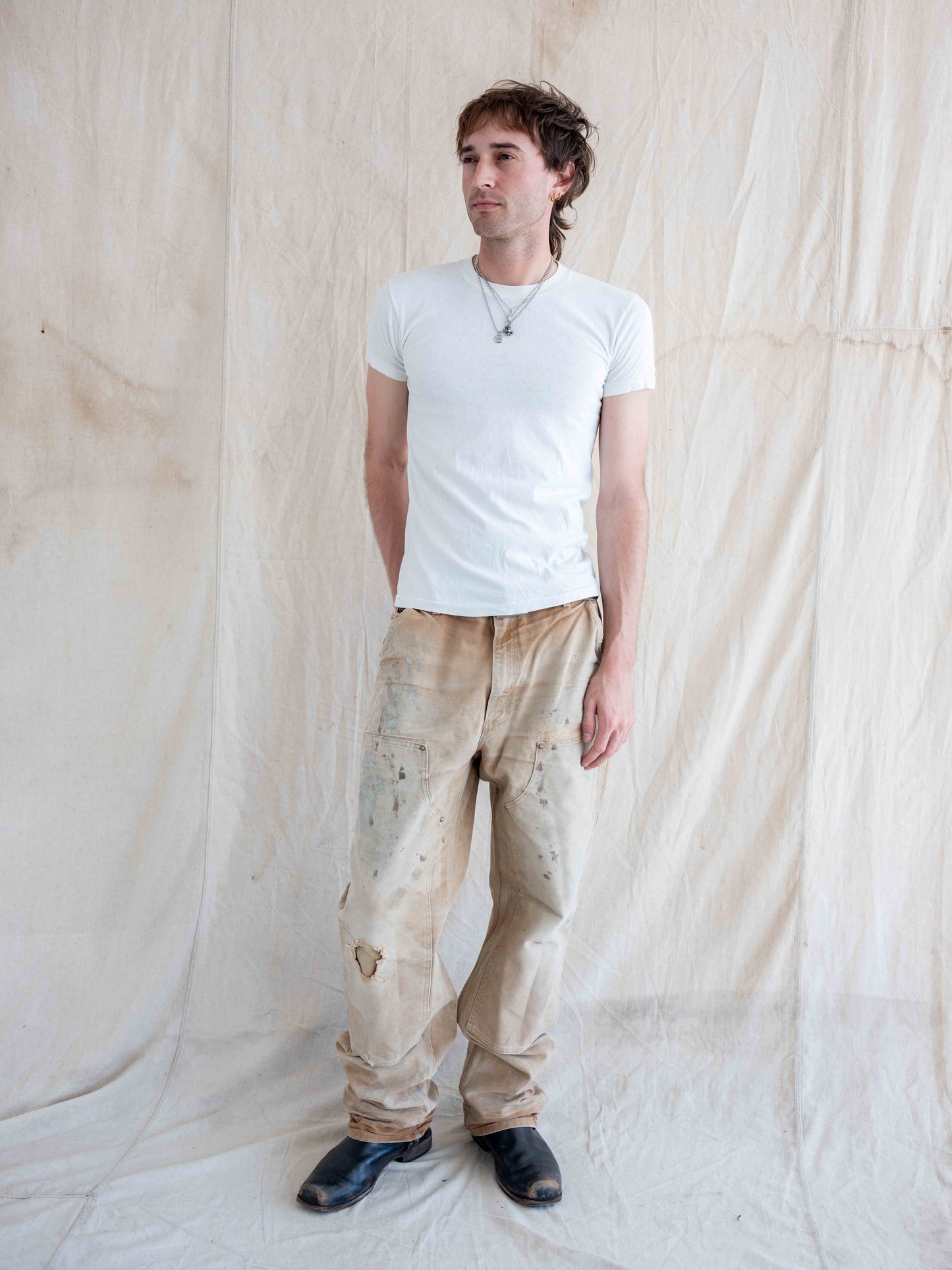 1990’s/2000/s Faded, Repaired, and Splattered Tan Carhartt Doubleknees 36W