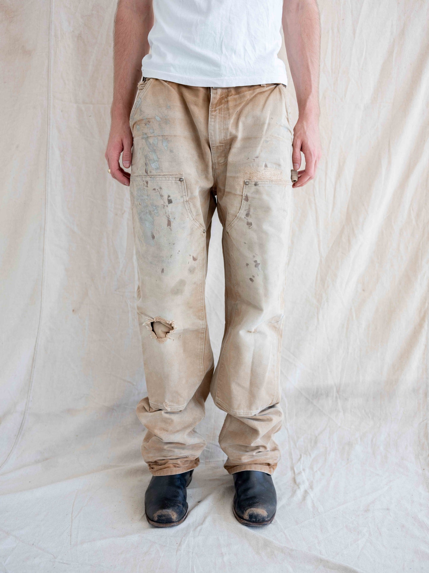 1990’s/2000/s Faded, Repaired, and Splattered Tan Carhartt Doubleknees 36W