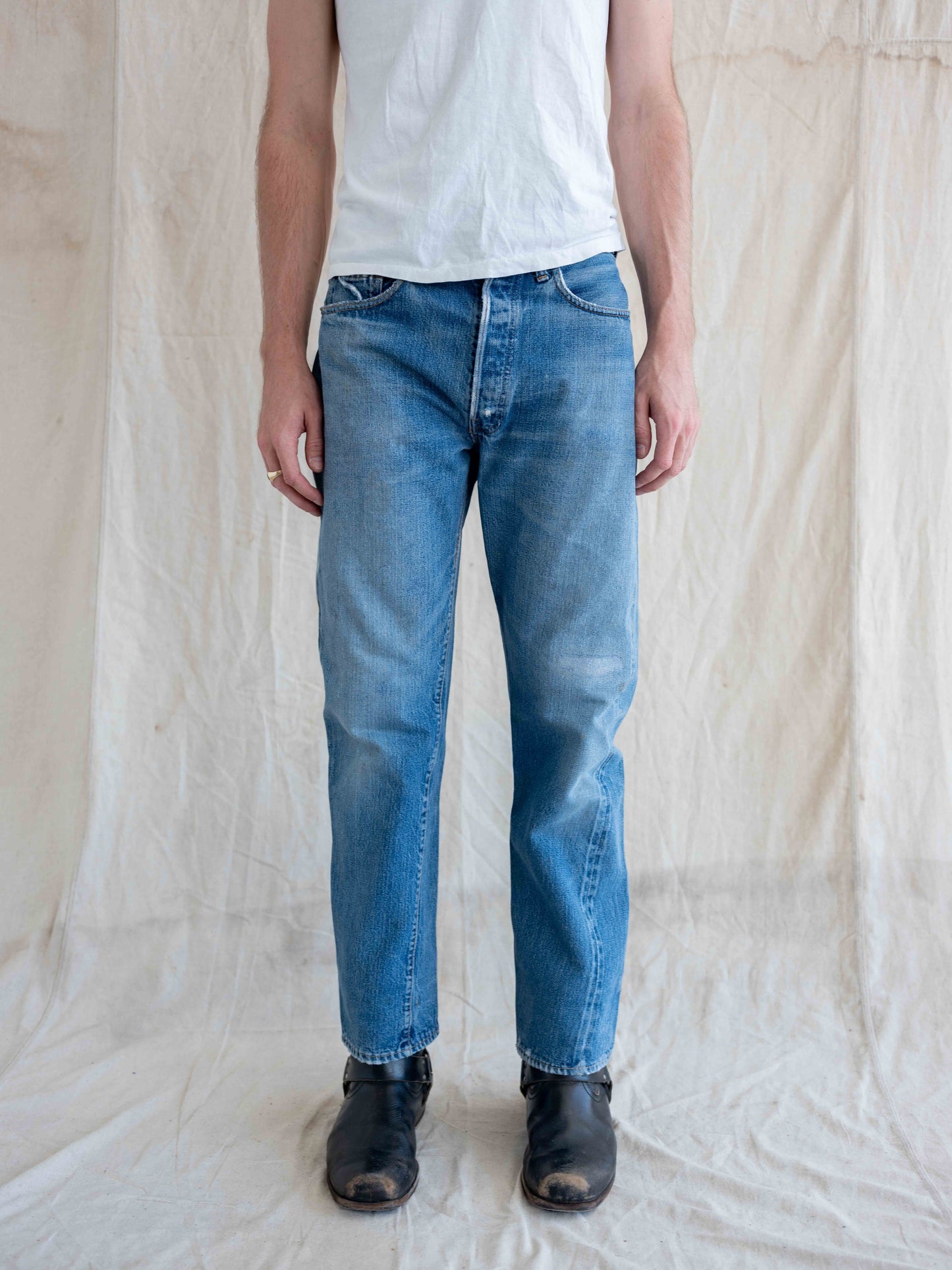 1970’s Lightwash, Faded, and Repaired Single Stitch Levi’s 501 Redlines 32W