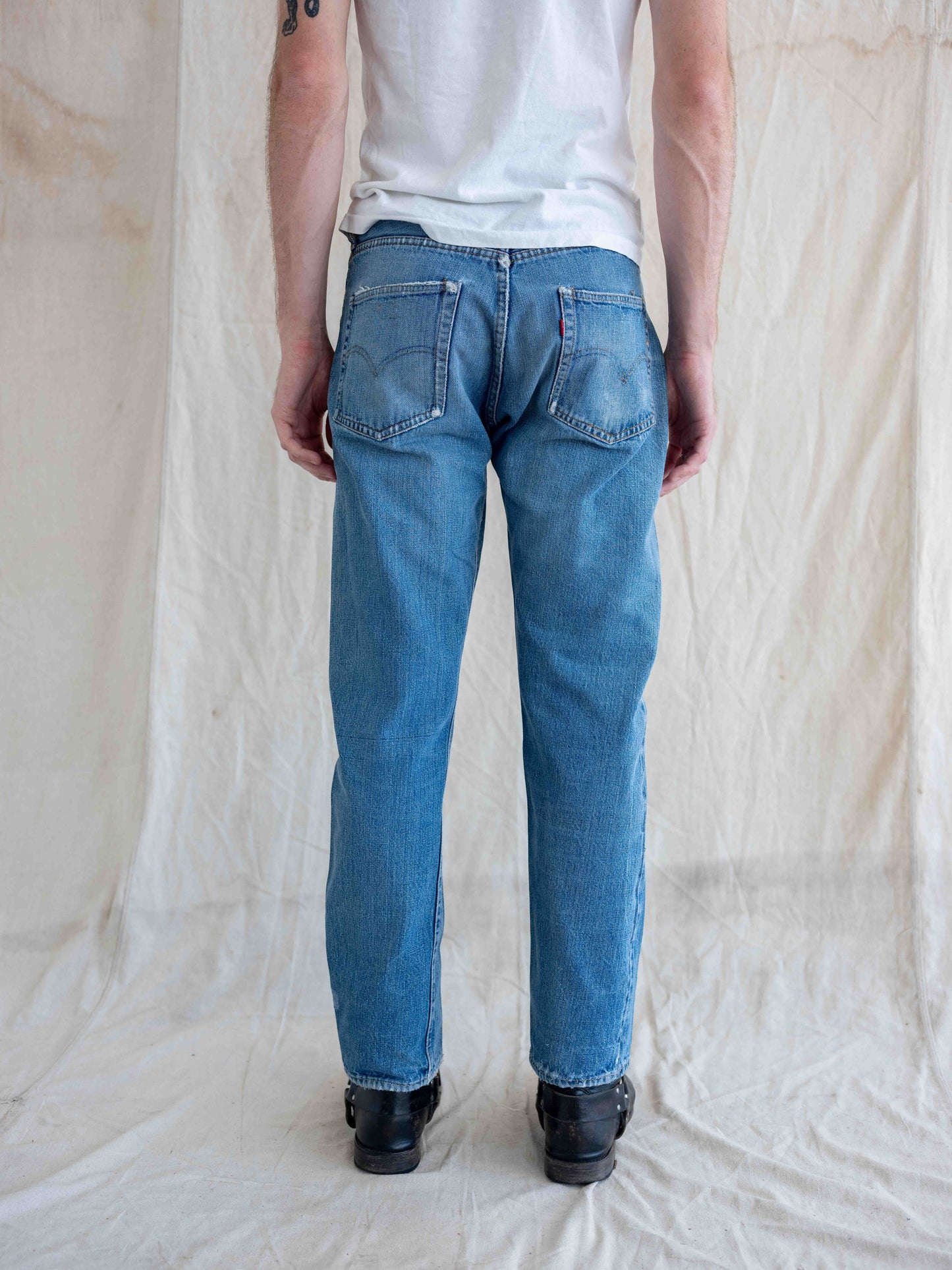 1970’s Lightwash, Faded, and Repaired Single Stitch Levi’s 501 Redlines 32W