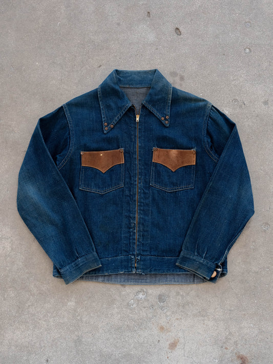 1960’s Unbranded Femme Two Pocket Jacket with Leather and Stud Accents