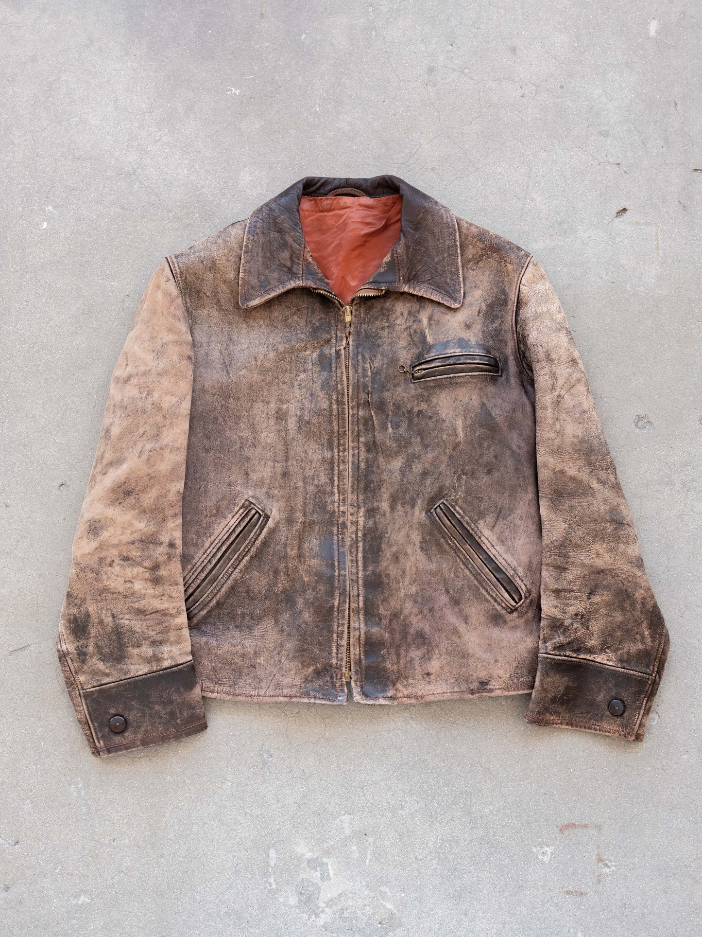 1950’s Unbranded Crazy Patina Three Pocket Leather Jacket